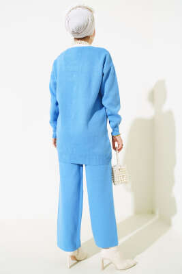 Cep Taşlı Triko İkili Takım İndigo - Triko İkili Takım