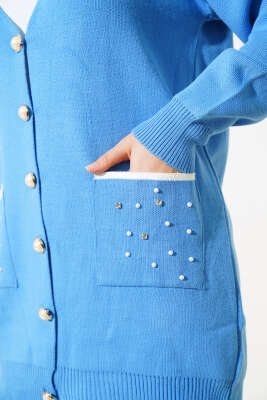 Cep Taşlı Triko İkili Takım İndigo - Triko İkili Takım