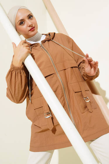 Cep Tokalı Fermuarlı Kap Camel - Dış Giyim&Mont