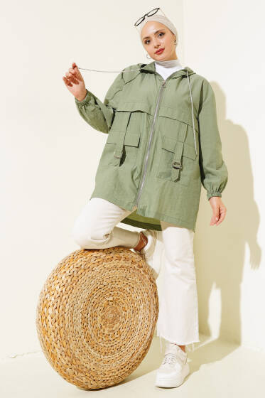 Cep Tokalı Fermuarlı Kap Haki - Dış Giyim&Mont