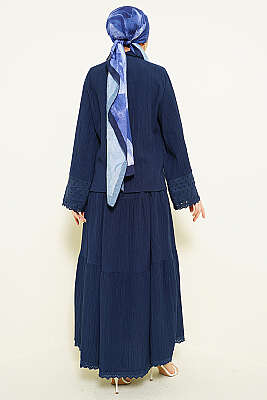 Cep ve Bilek Brodeli Krinkıl Etekli Takım Lacivert - İkili Takım