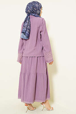 Cep ve Bilek Brodeli Krinkıl Etekli Takım Lila - İkili Takım