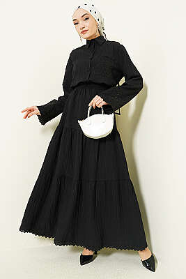 Cep ve Bilek Brodeli Krinkıl Etekli Takım Siyah - İkili Takım