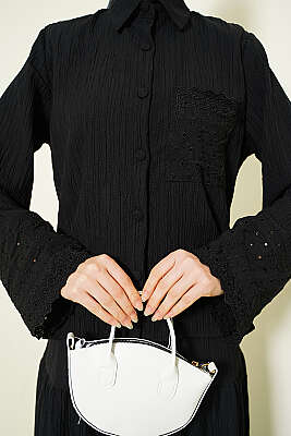 Cep ve Bilek Brodeli Krinkıl Etekli Takım Siyah - İkili Takım