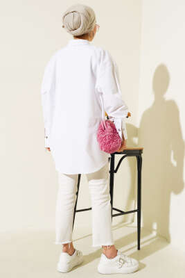 Cep ve Manşet Zincirli Gömlek Beyaz - Yılın Fırsatı