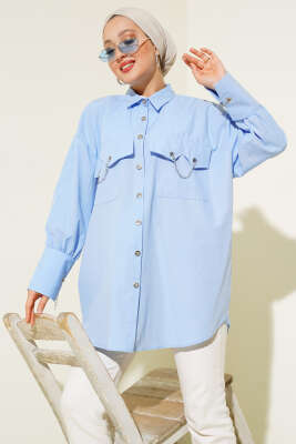 Cep ve Manşet Zincirli Gömlek Mavi - Yılın Fırsatı