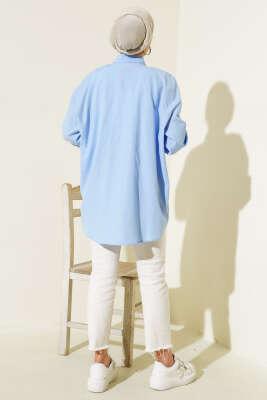 Cep ve Manşet Zincirli Gömlek Mavi - Yılın Fırsatı