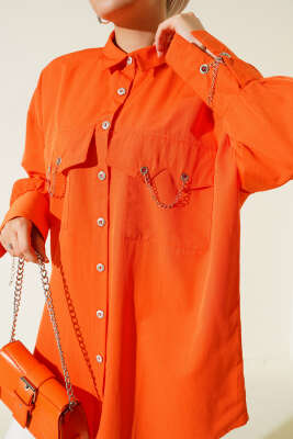 Cep ve Manşet Zincirli Gömlek Oranj - Yılın Fırsatı
