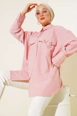 Cep ve Manşet Zincirli Gömlek Pudra - Yılın Fırsatı