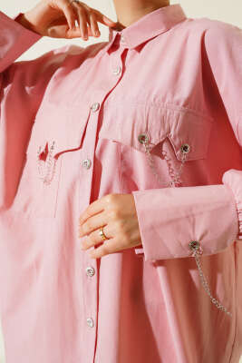 Cep ve Manşet Zincirli Gömlek Pudra - Yılın Fırsatı