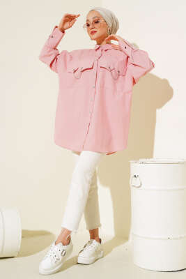 Cep ve Manşet Zincirli Gömlek Pudra - Yılın Fırsatı