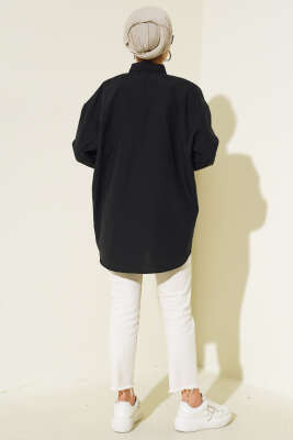 Cep ve Manşet Zincirli Gömlek Siyah - Yılın Fırsatı