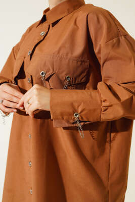 Cep ve Manşet Zincirli Gömlek Taba - Yılın Fırsatı