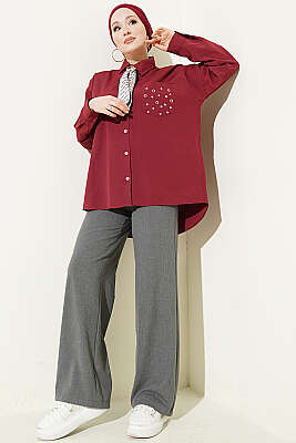 Cep Zımbalı Basic Gömlek Bordo - 300-500 TL Ürünler