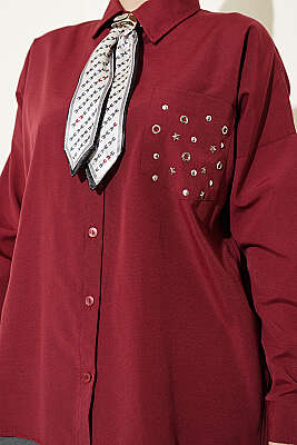 Cep Zımbalı Basic Gömlek Bordo - 300-500 TL Ürünler
