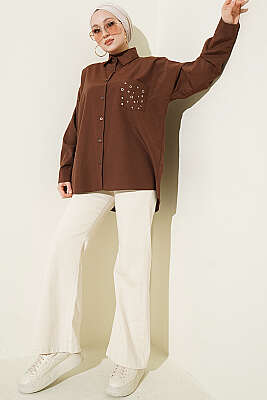 Cep Zımbalı Basic Gömlek Kahve - Gömlek