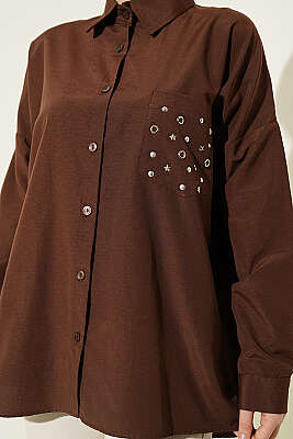 Cep Zımbalı Basic Gömlek Kahve - Gömlek