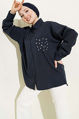 Cep Zımbalı Basic Gömlek Lacivert - HATUN