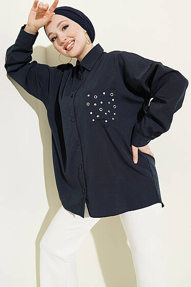 Cep Zımbalı Basic Gömlek Lacivert - Gömlek