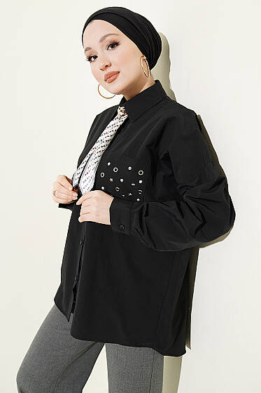 Cep Zımbalı Basic Gömlek Siyah - Gömlek