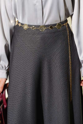 Cepli Balıksırtı Desen Kloş Etek Füme - Etek