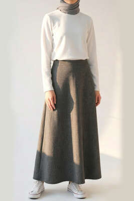 Cepli Balıksırtı Desen Kloş Etek Füme - LUSTRİN