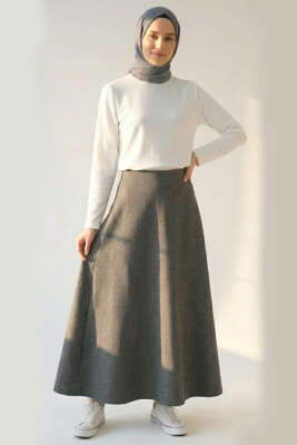 Cepli Balıksırtı Desen Kloş Etek Füme - Etek