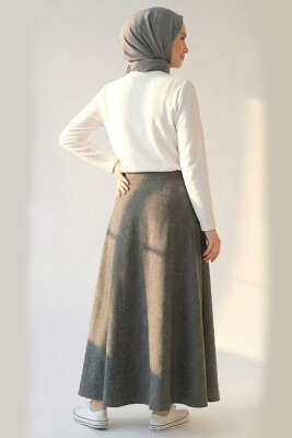 Cepli Balıksırtı Desen Kloş Etek Füme - Etek