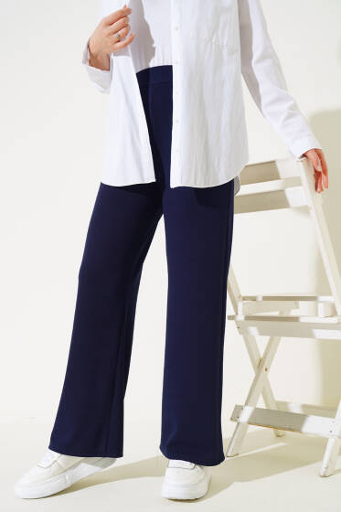 Cepli Bel Lastikli Bol Paça Pantolon Lacivert - Pantolon