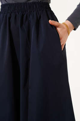 Cepli Bel Lastikli Kloş Etek Lacivert - Uzun Etek