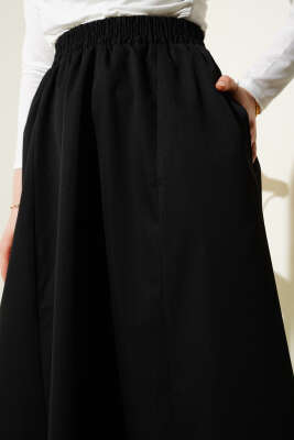 Cepli Bel Lastikli Kloş Etek Siyah - Uzun Etek