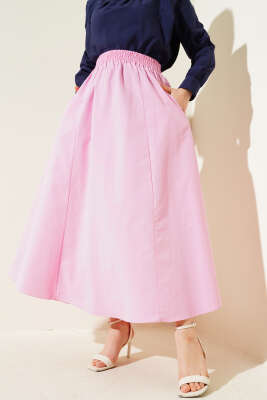 Cepli Bel Lastikli Poplin Etek Pembe 