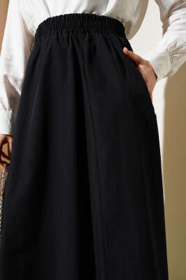 Cepli Bel Lastikli Poplin Etek Siyah - Uzun Etek