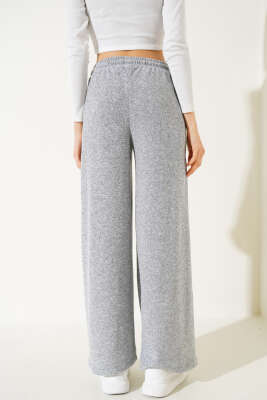 Cepli Bel Lastikli Triko Pantolon Gri - Kadın Giyim Modelleri