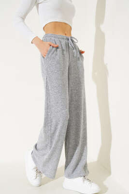 Cepli Bel Lastikli Triko Pantolon Gri - Kadın Giyim Modelleri