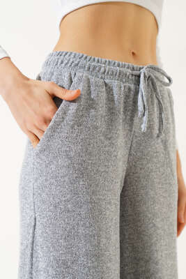Cepli Bel Lastikli Triko Pantolon Gri - Kadın Giyim Modelleri