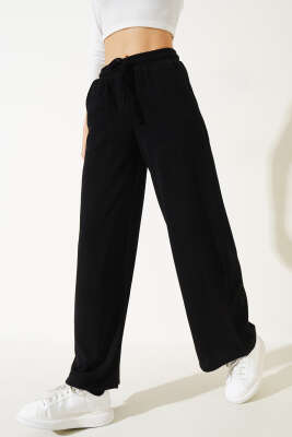 Cepli Bel Lastikli Triko Pantolon Siyah - Kadın Giyim Modelleri