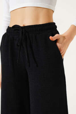 Cepli Bel Lastikli Triko Pantolon Siyah - Kadın Giyim Modelleri