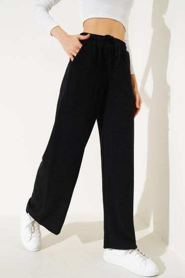 Cepli Bel Lastikli Triko Pantolon Siyah - Yeni Giyim