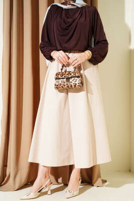 Cepli Beli Lastikli Düz Etek Bej - FİXAY