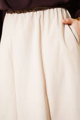 Cepli Beli Lastikli Düz Etek Bej - Etek