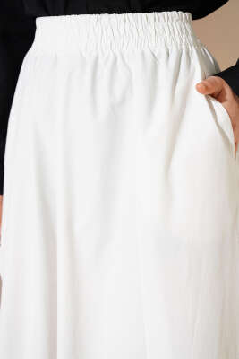 Cepli Beli Lastikli Düz Etek Beyaz - Etek