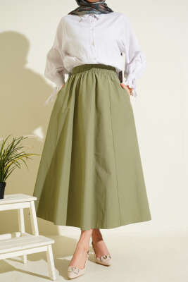 Cepli Beli Lastikli Düz Etek Çağla Yeşili - FİXAY