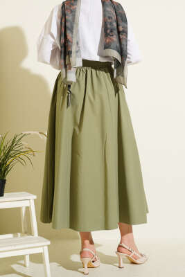 Cepli Beli Lastikli Düz Etek Çağla Yeşili - Etek