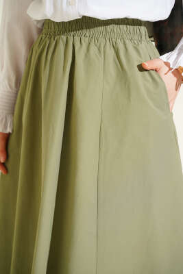 Cepli Beli Lastikli Düz Etek Çağla Yeşili - Etek