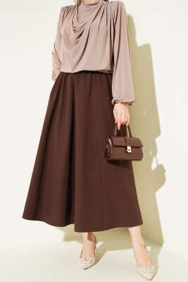 Cepli Beli Lastikli Düz Etek Kahve - FİXAY