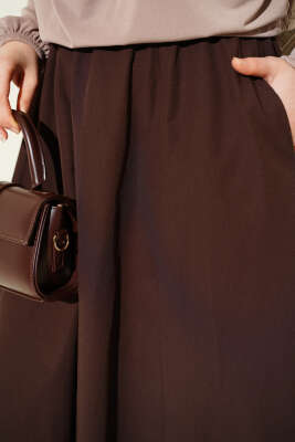 Cepli Beli Lastikli Düz Etek Kahve - Etek