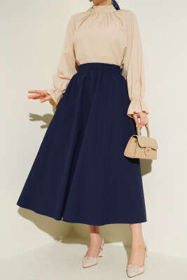 Cepli Beli Lastikli Düz Etek Lacivert - FİXAY