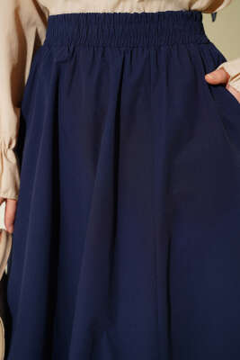 Cepli Beli Lastikli Düz Etek Lacivert - Etek