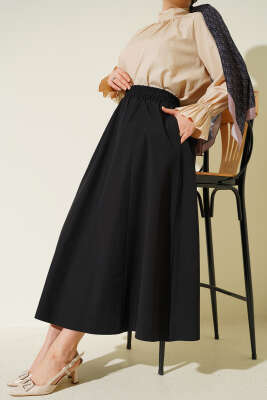 Cepli Beli Lastikli Düz Etek Siyah - FİXAY